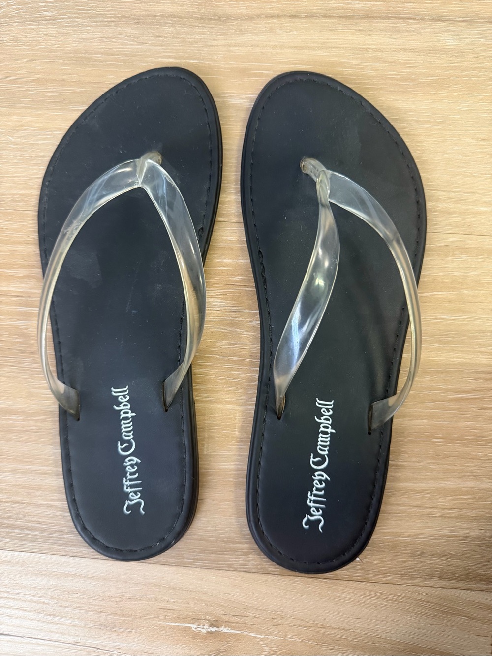 Jeffrey Campbell Black Footbed Clear-Strap Flip Flops